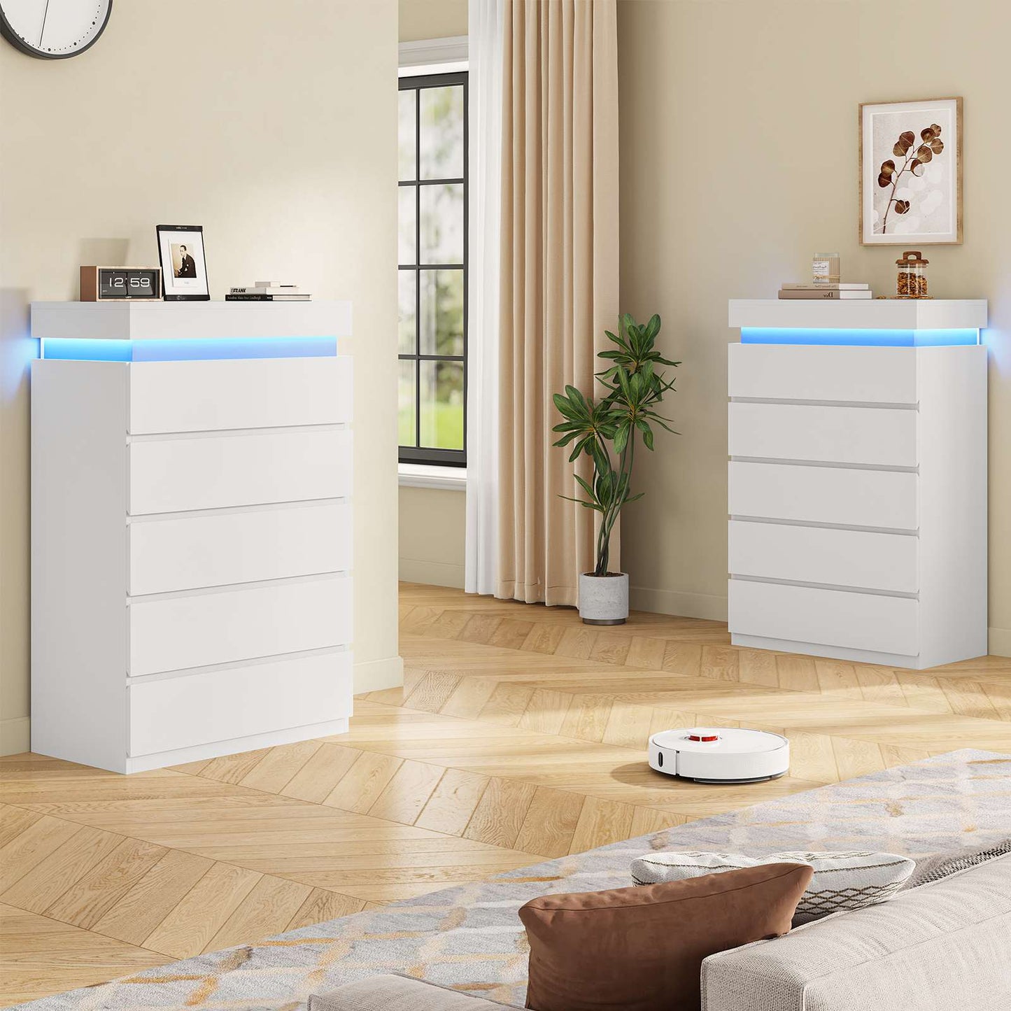 HAUOMS Dresser HAUOMS 44.9" Tall Dresser with 5 Drawers and LED Light Modern Chest of Drawers for Bedroom Living Room Entryway Hallway