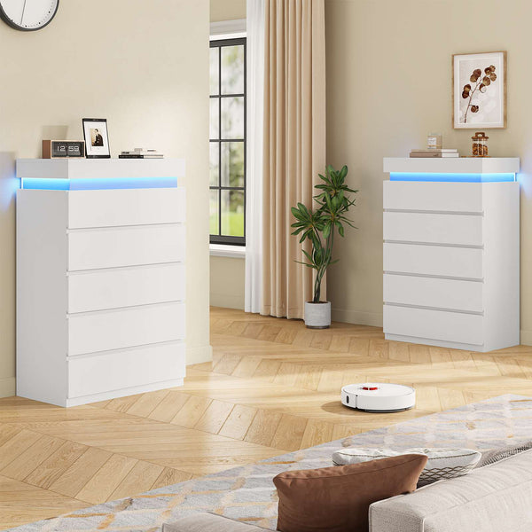HAUOMS Dresser HAUOMS 44.9" Tall Dresser with 5 Drawers and LED Light Modern Chest of Drawers for Bedroom Living Room Entryway Hallway