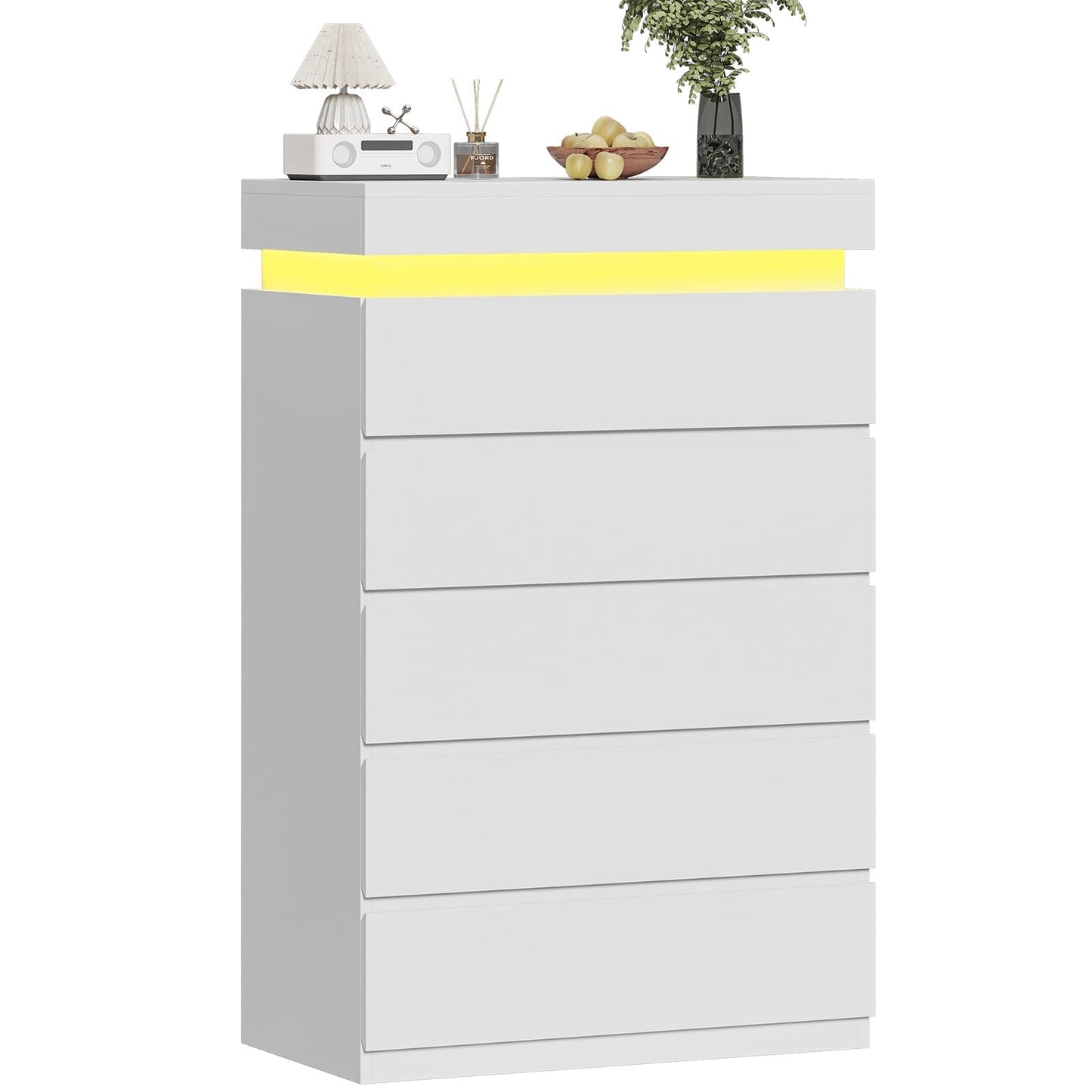HAUOMS Dresser HAUOMS 44.9" Tall Dresser with 5 Drawers and LED Light Modern Chest of Drawers for Bedroom Living Room Entryway Hallway
