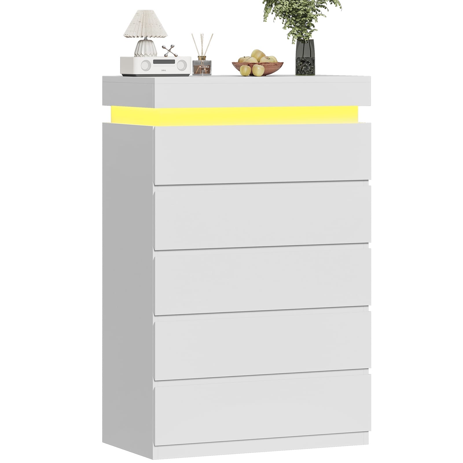 HAUOMS Dresser HAUOMS 44.9" Tall Dresser with 5 Drawers and LED Light Modern Chest of Drawers for Bedroom Living Room Entryway Hallway