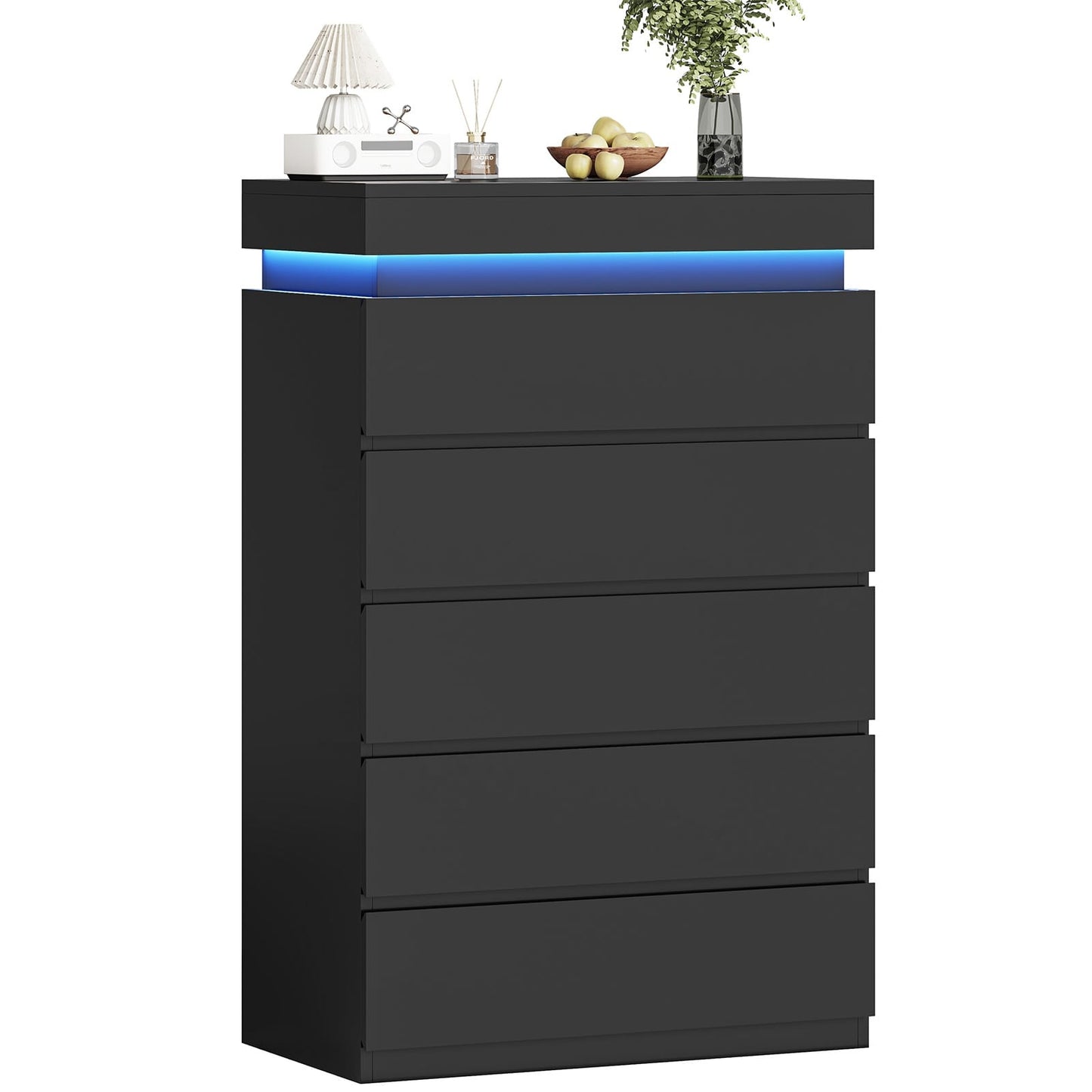 HAUOMS Dresser HAUOMS 44.9" Tall Dresser with 5 Drawers and LED Light Modern Chest of Drawers for Bedroom Living Room Entryway Hallway
