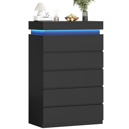HAUOMS Dresser HAUOMS 44.9" Tall Dresser with 5 Drawers and LED Light Modern Chest of Drawers for Bedroom Living Room Entryway Hallway