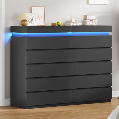 HAUOMS Dresser HAUOMS 44.9" Tall Dresser with 5 Drawers and LED Light Modern Chest of Drawers for Bedroom Living Room Entryway Hallway
