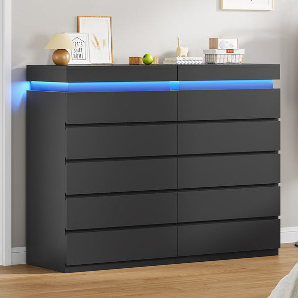HAUOMS Dresser HAUOMS 44.9" Tall Dresser with 5 Drawers and LED Light Modern Chest of Drawers for Bedroom Living Room Entryway Hallway