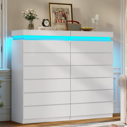 HAUOMS Dresser HAUOMS 52.6" Tall Dresser with 6 Drawers and LED Lights Modern Chest of Drawers for Bedroom Living Room