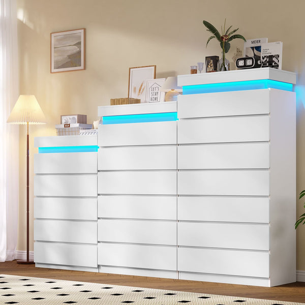 HAUOMS Dresser HAUOMS 52.6" Tall Dresser with 6 Drawers and LED Lights Modern Chest of Drawers for Bedroom Living Room