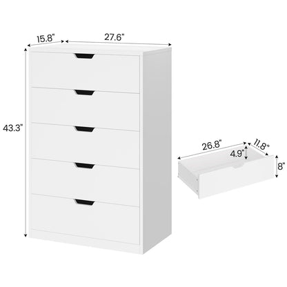 HAUOMS Dresser Tall 5 Drawer Dresser White