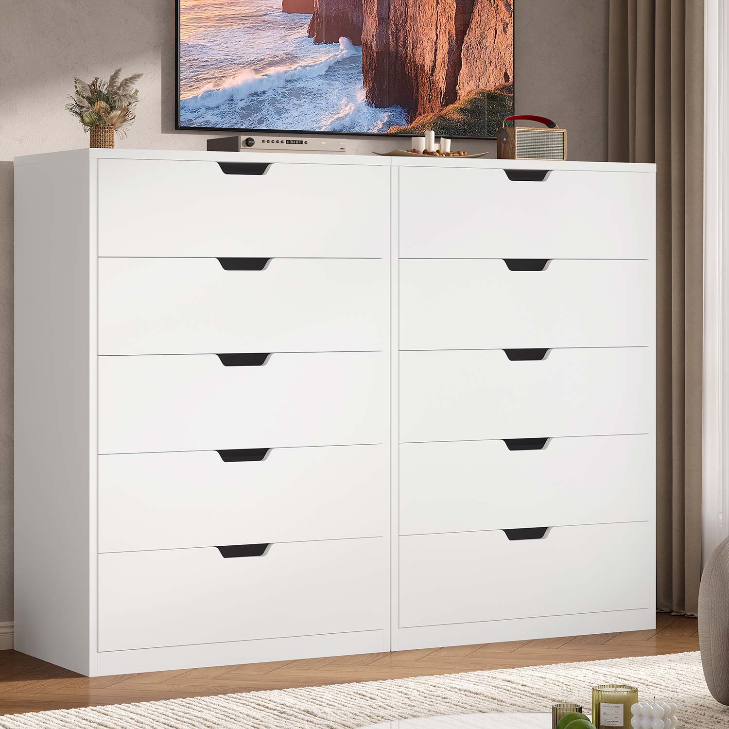 HAUOMS Dresser Tall 5 Drawer Dresser White