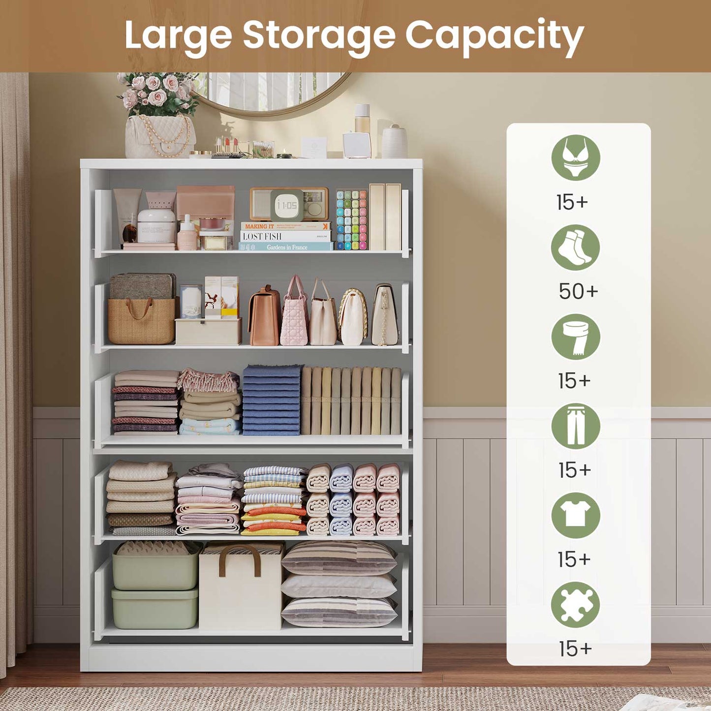 HAUOMS Dresser Tall 5 Drawer Dresser White