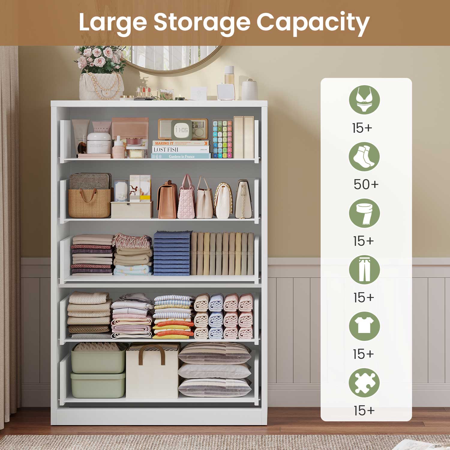 HAUOMS Dresser Tall 5 Drawer Dresser White