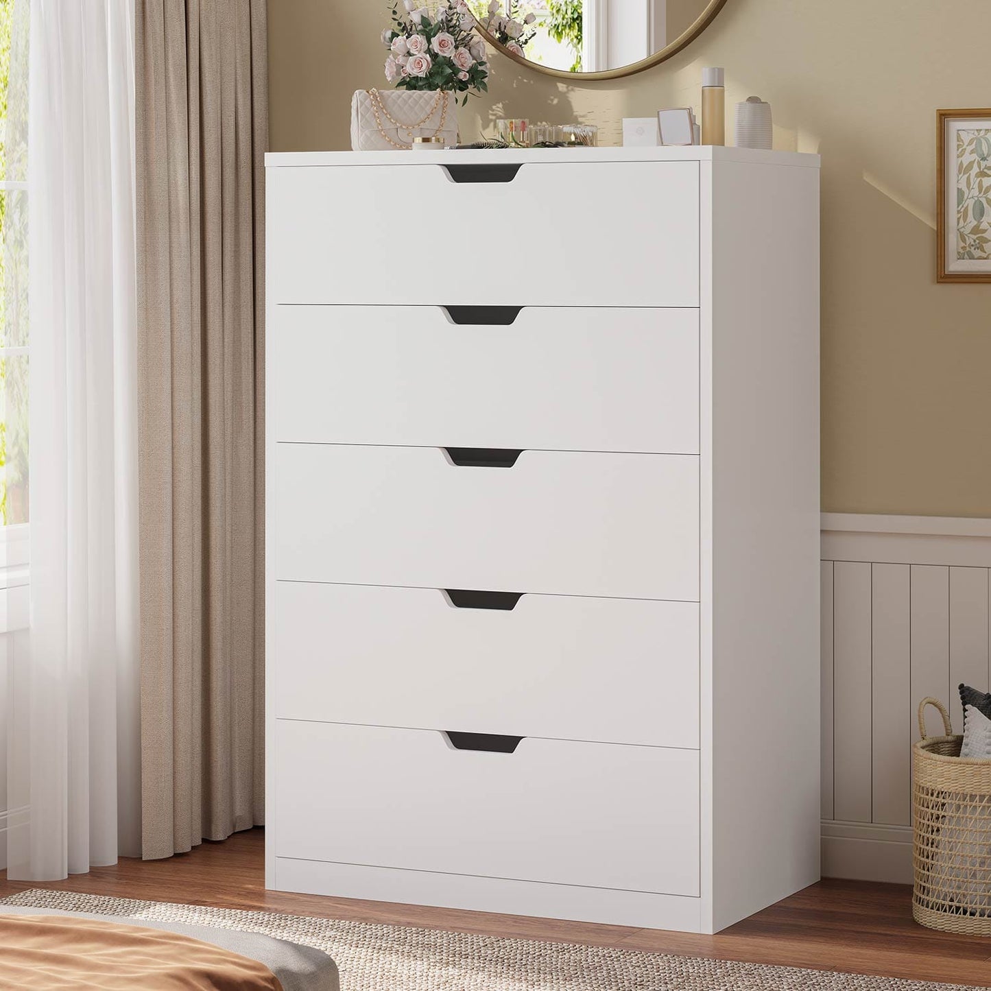 HAUOMS Dresser Tall 5 Drawer Dresser White
