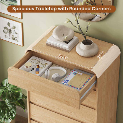 HAUOMS Dresser Tall 5 Drawers Vertical Dressers & Chests of Drawers, Natural Oak