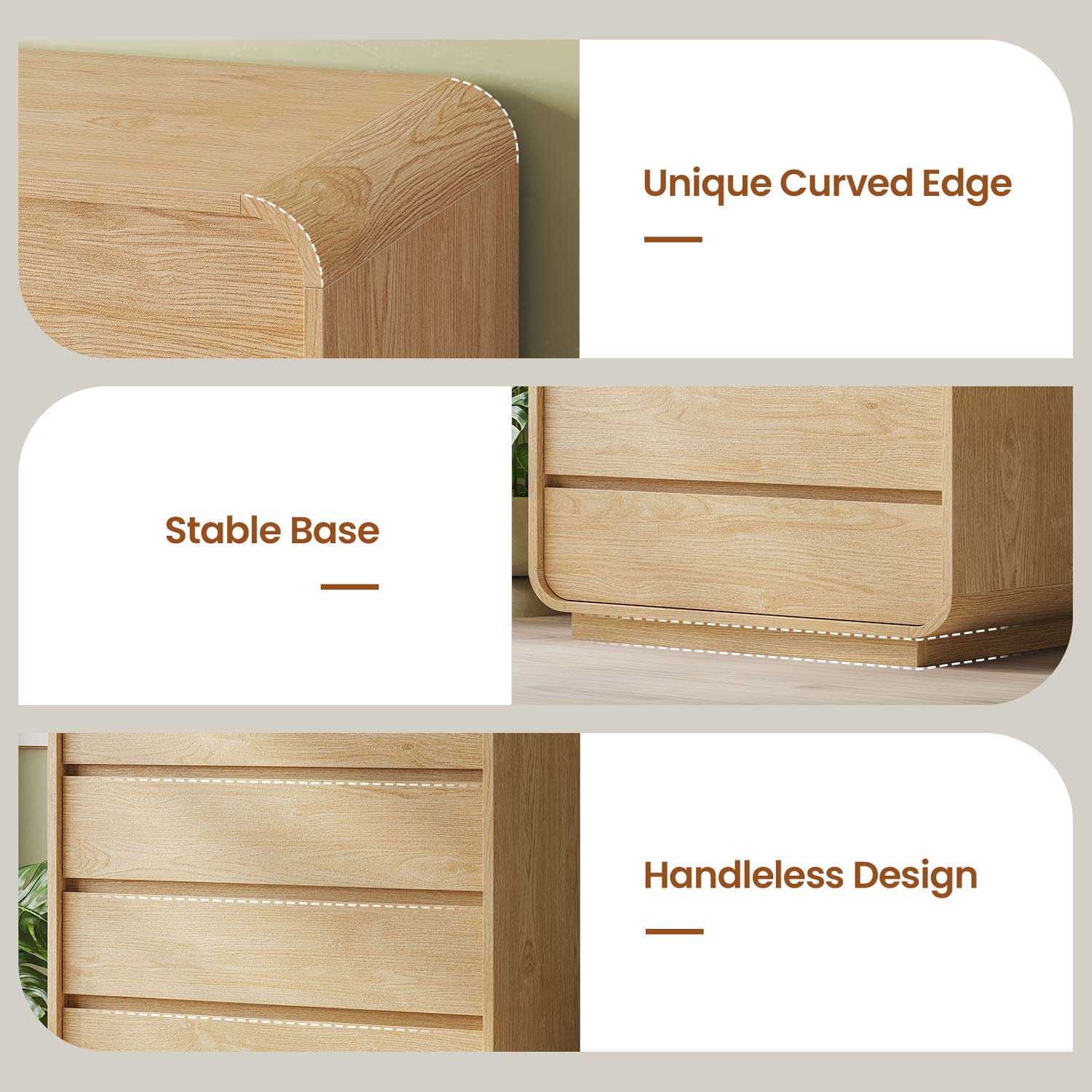 HAUOMS Dresser Tall 5 Drawers Vertical Dressers & Chests of Drawers, Natural Oak