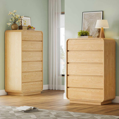 HAUOMS Dresser Tall 5 Drawers Vertical Dressers & Chests of Drawers, Natural Oak