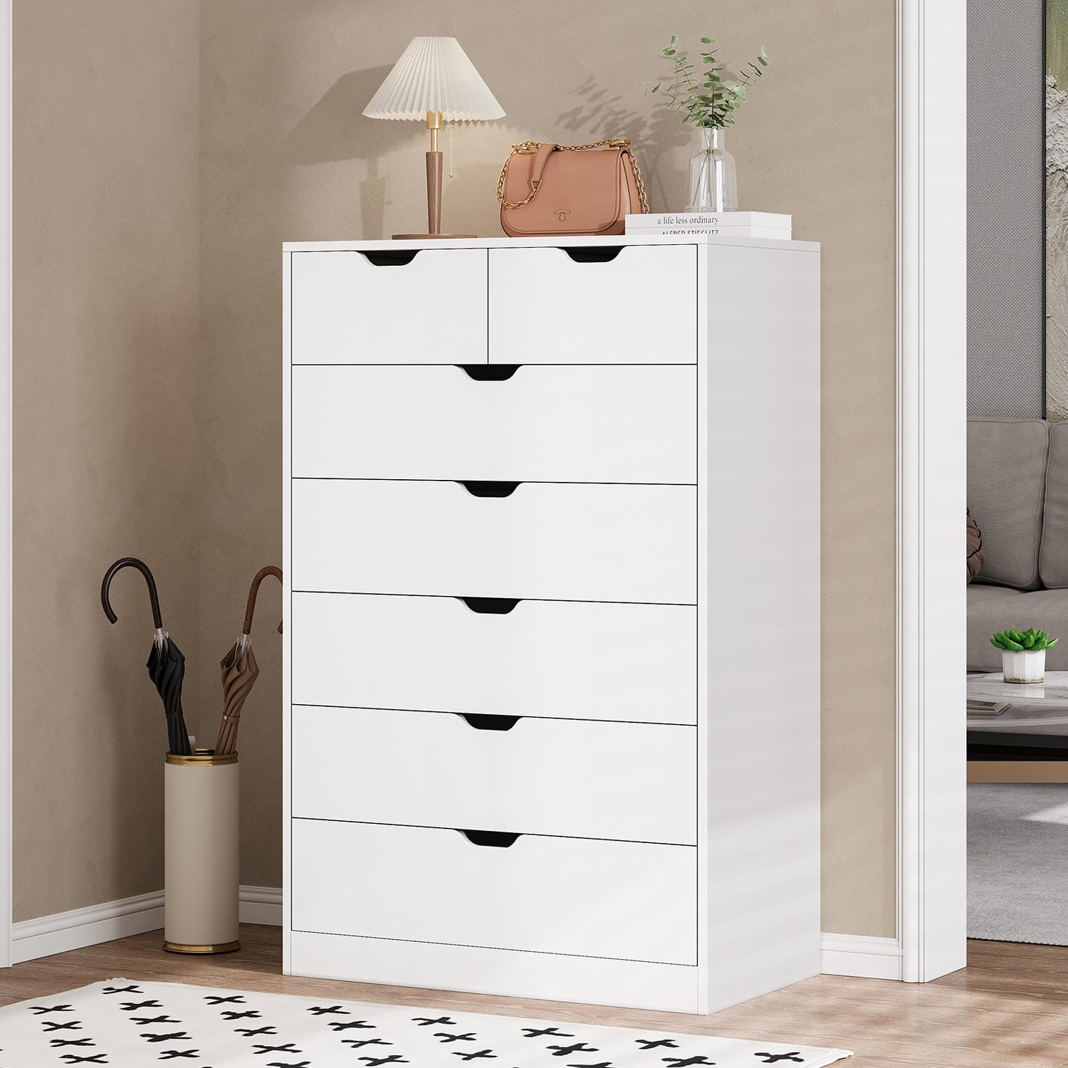 HAUOMS Dresser Tall 7 Drawer Dresser White