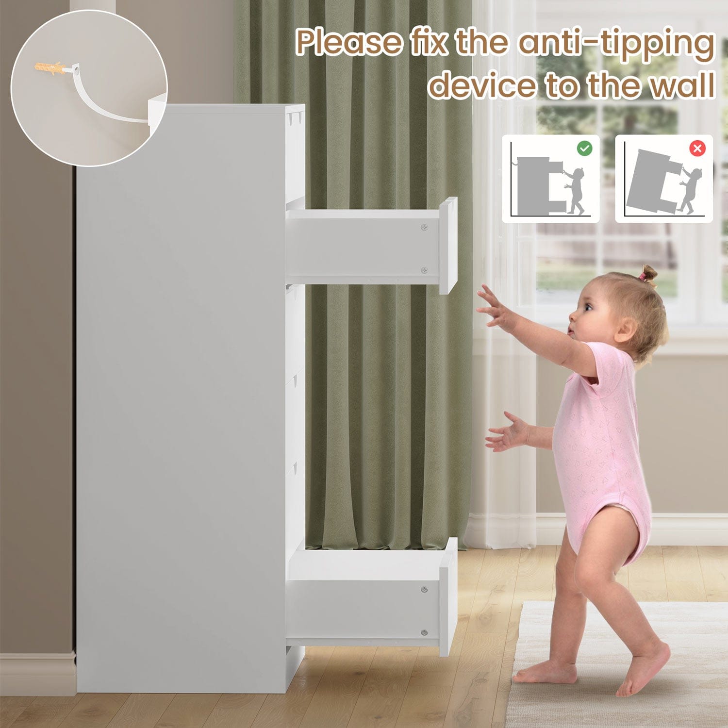 HAUOMS Dresser Tall 7 Drawer Dresser White