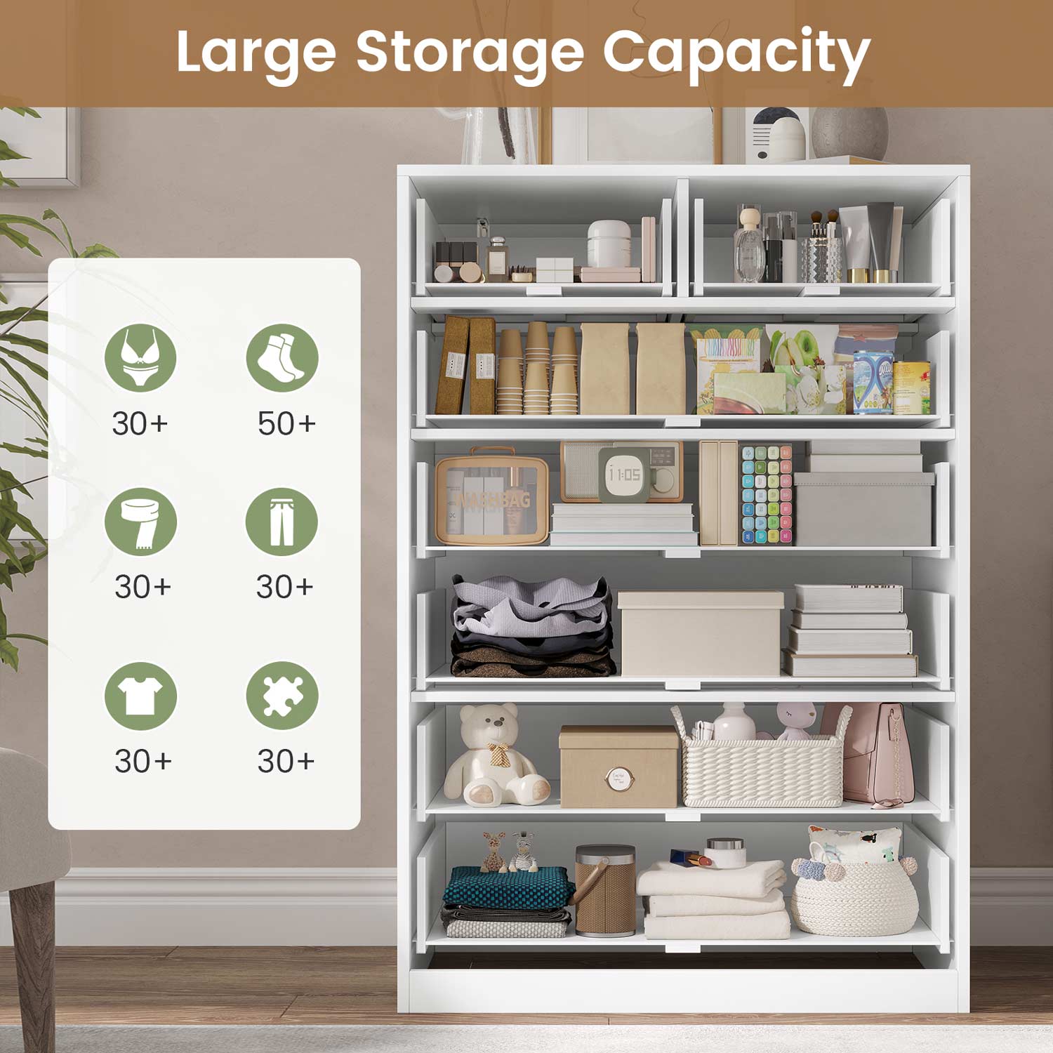 HAUOMS Dresser Tall 7 Drawer Dresser White