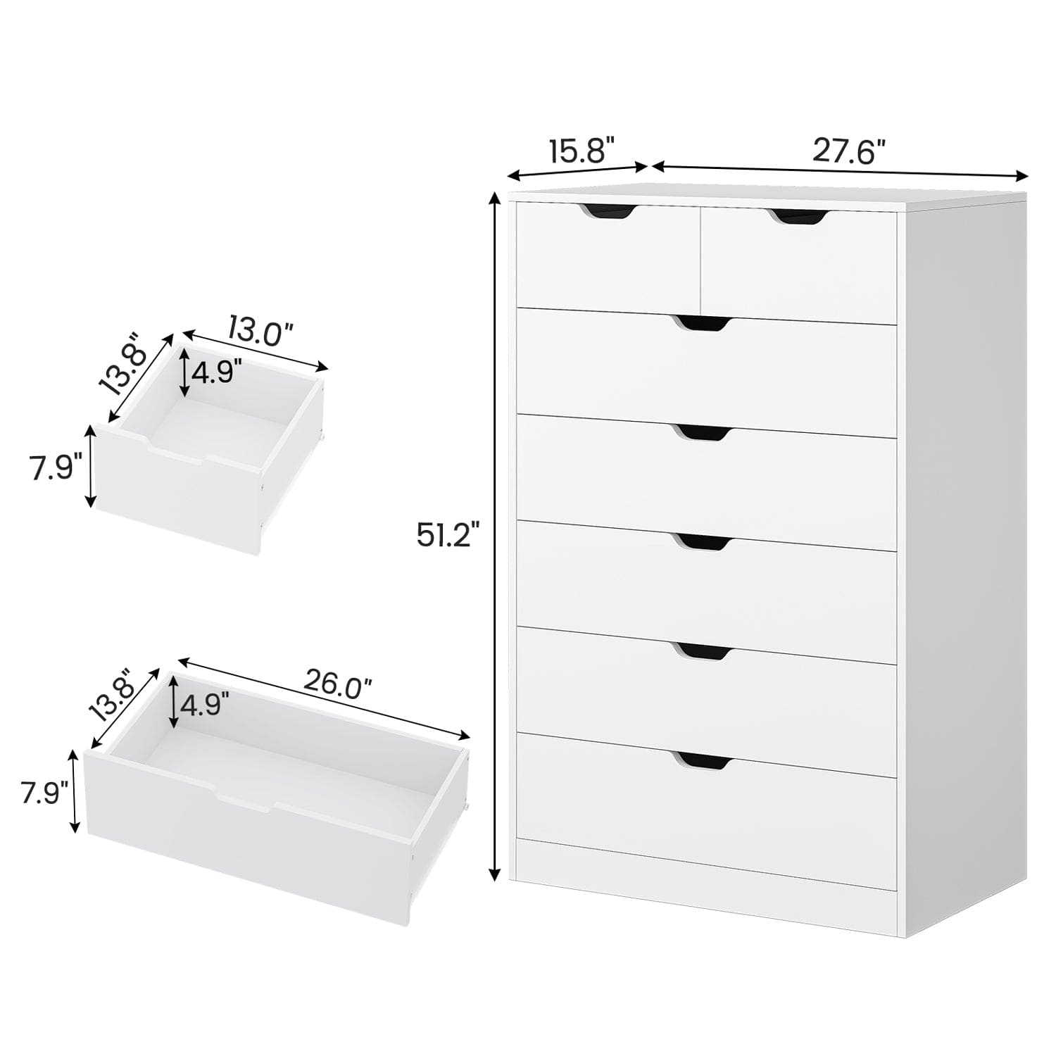 HAUOMS Dresser Tall 7 Drawer Dresser White