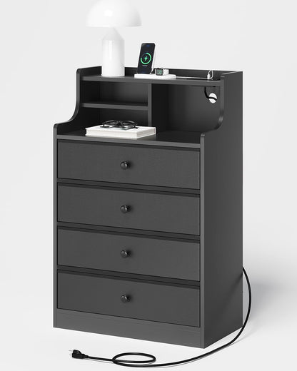 HAUOMS Dresser Tall Dresser with 4 Drawers Black