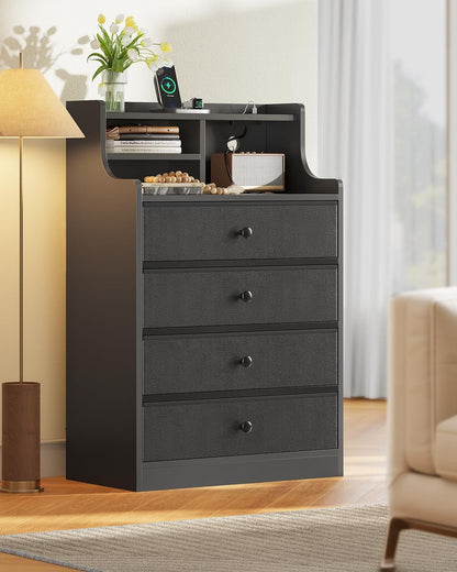 HAUOMS Dresser Tall Dresser with 4 Drawers Black