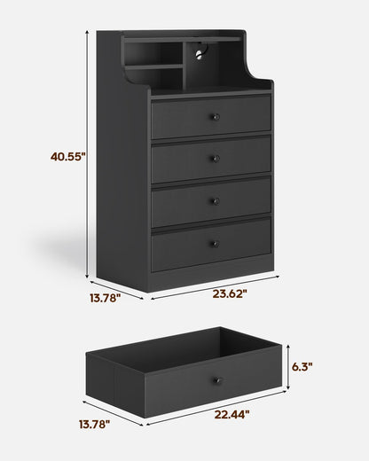 HAUOMS Dresser Tall Dresser with 4 Drawers Black