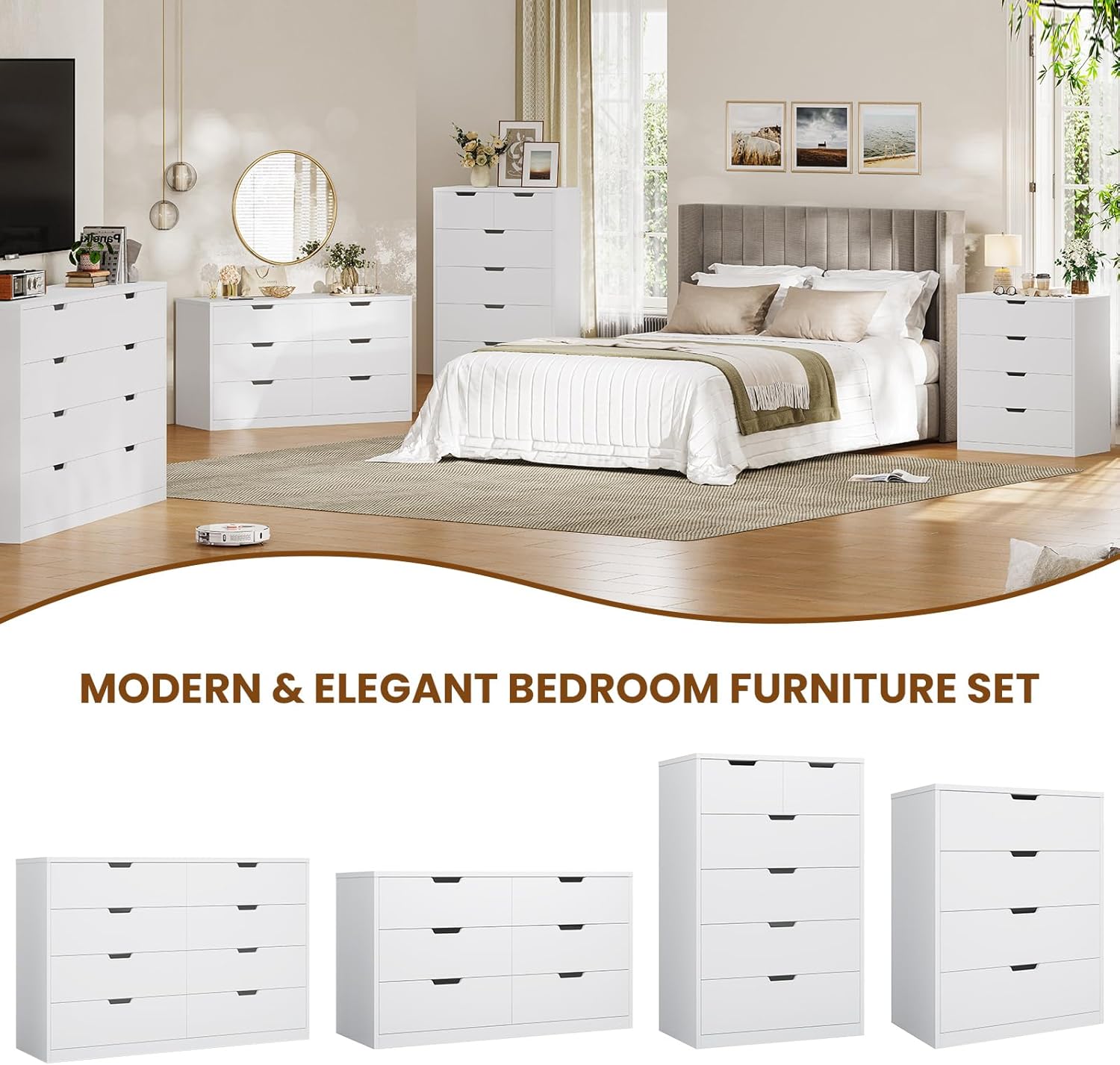 HAUOMS Dresser White 4 Drawers Dresser White
