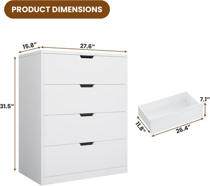 HAUOMS Dresser White 4 Drawers Dresser White