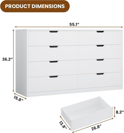 HAUOMS Dresser White 8 Drawers Dresser White
