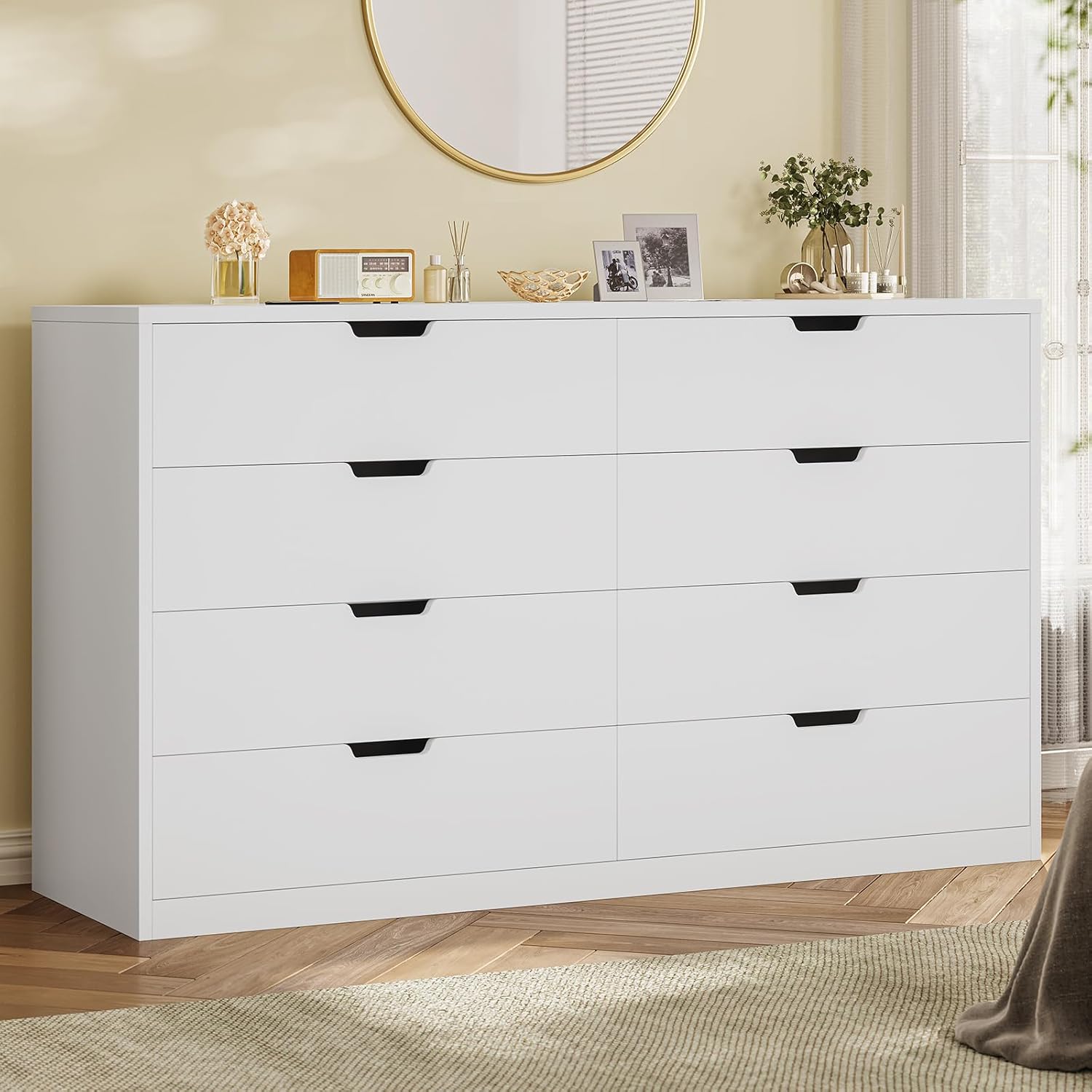 HAUOMS Dresser White 8 Drawers Dresser White