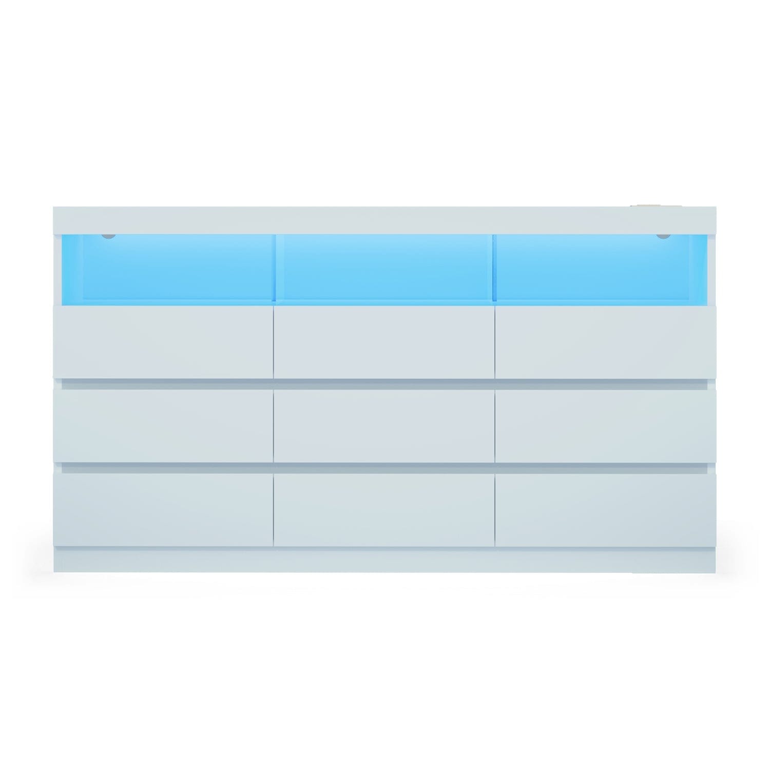 HAUOMS Dresser White / Engineered Wood / Modern LED 9 Drawers Dresser White