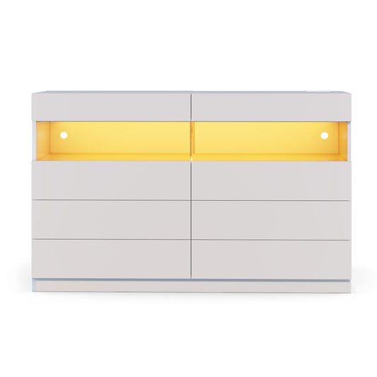 HAUOMS Dresser White / Engineered Wood / Modern LED Dresser 6 Drawers White