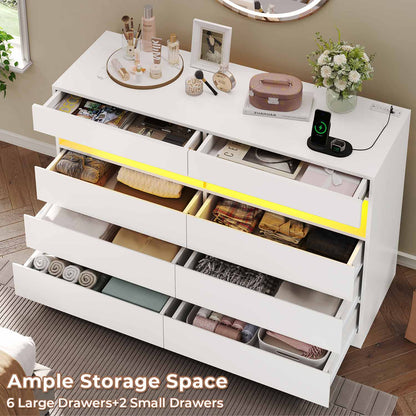 Hauoms Dresser White / Engineered Wood / Modern LED Dresser 6 Drawers White