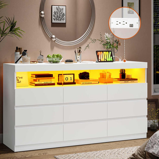 Hauoms Dresser White / Engineered Wood / Modern LED White Dresser