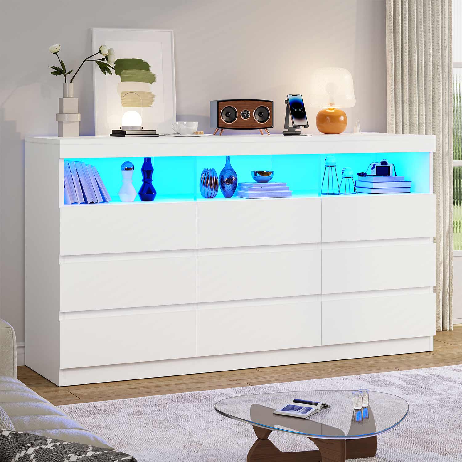 Hauoms Dresser White / Engineered Wood / Modern LED White Dresser