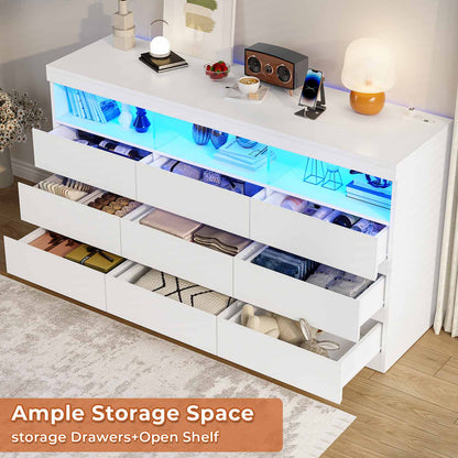 Hauoms Dresser White / Engineered Wood / Modern LED White Dresser