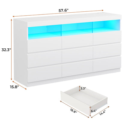 Hauoms Dresser White / Engineered Wood / Modern LED White Dresser