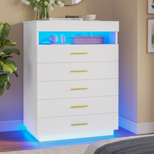 Hauoms Dresser White / Engineered Wood / Modern Modern LED Floating White Dresser