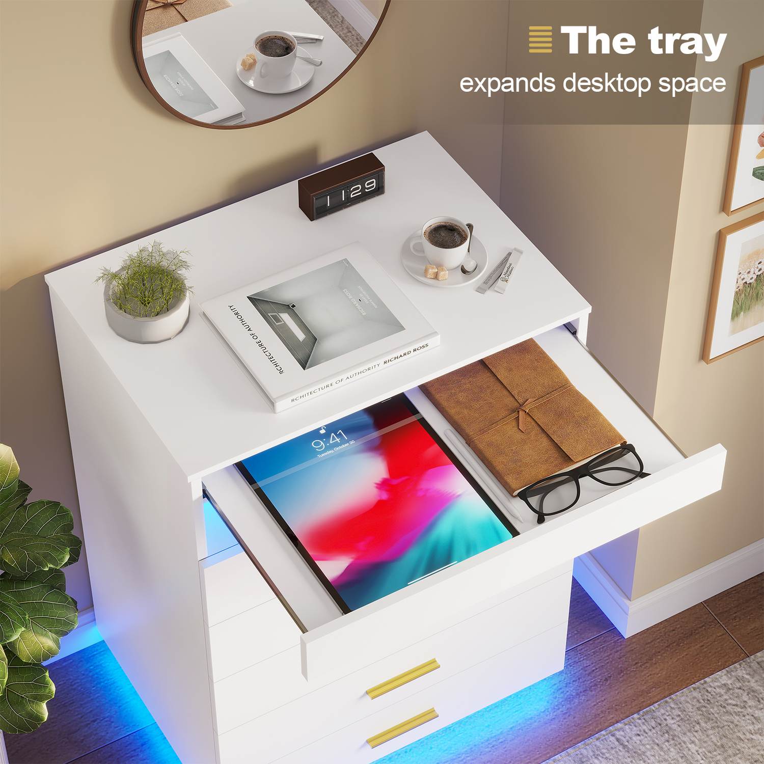 Hauoms Dresser White / Engineered Wood / Modern Modern LED Floating White Dresser