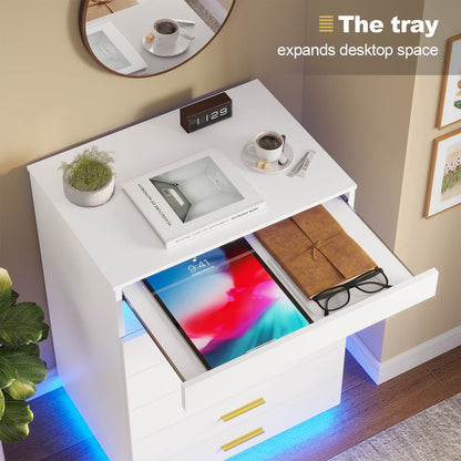 Hauoms Dresser White / Engineered Wood / Modern Modern LED Floating White Dresser