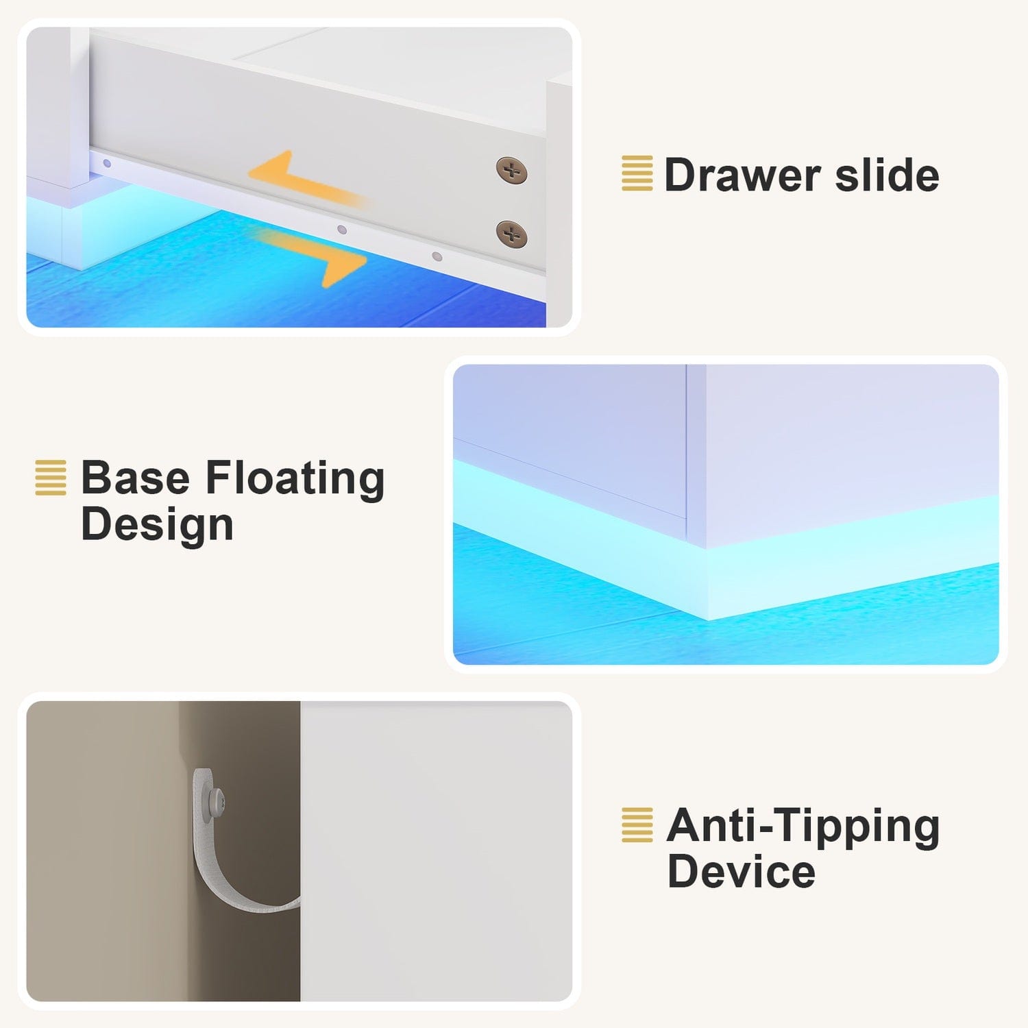 Hauoms Dresser White / Engineered Wood / Modern Modern LED Floating White Dresser