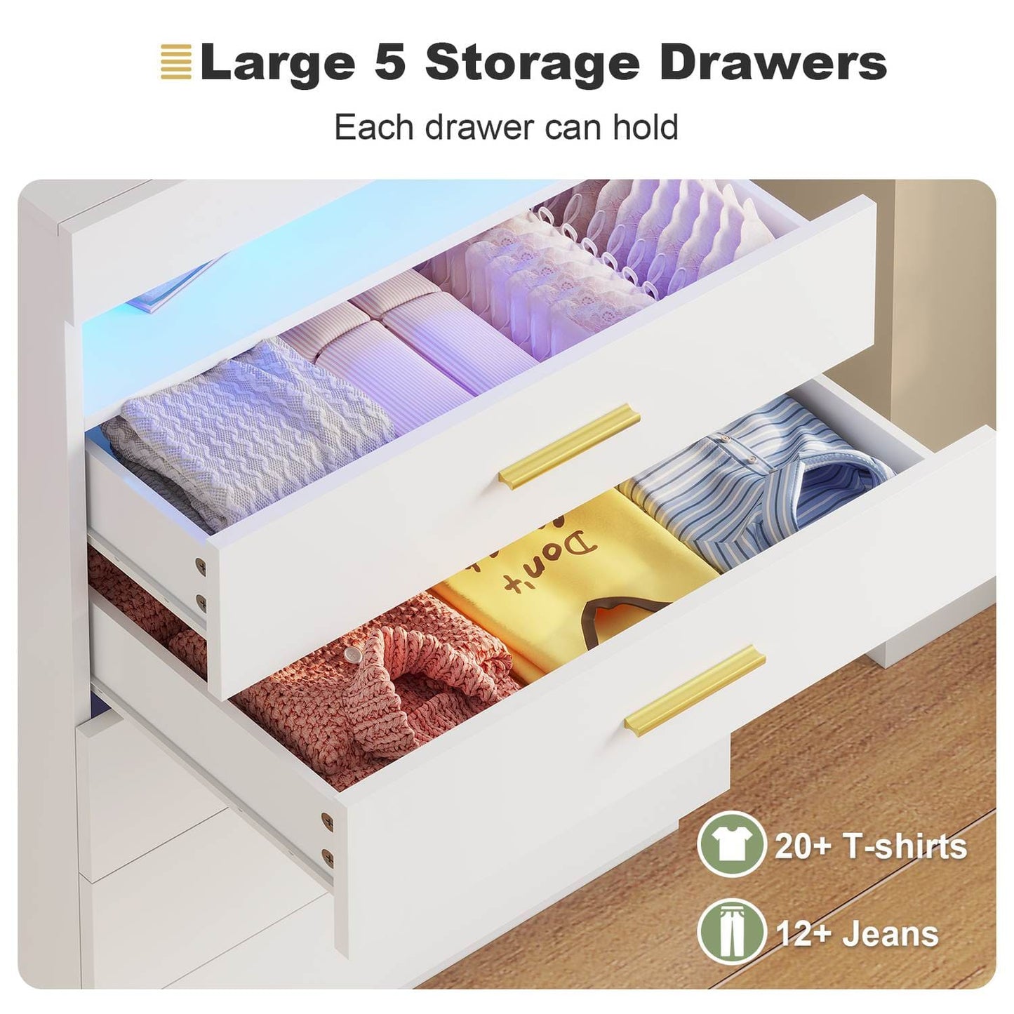 Hauoms Dresser White / Engineered Wood / Modern Modern LED Floating White Dresser
