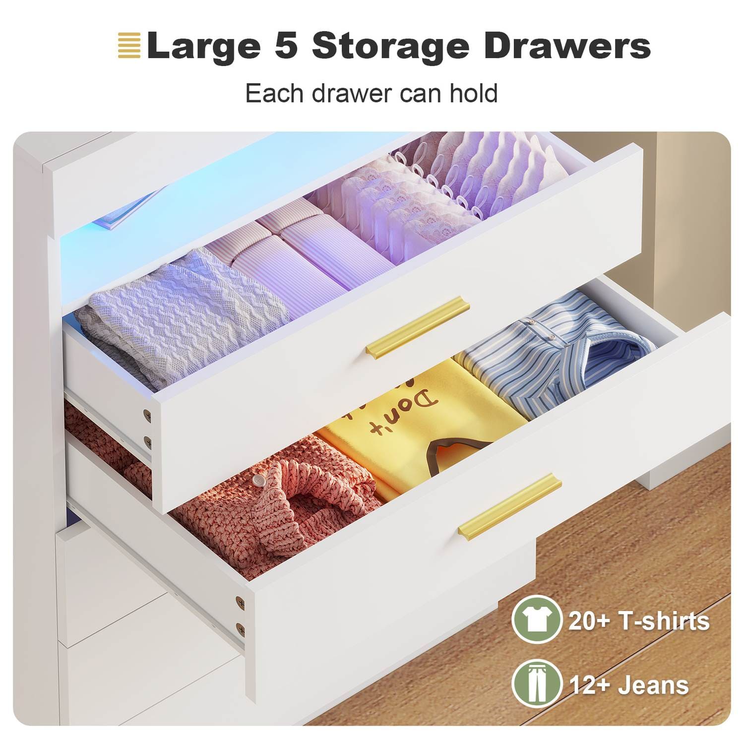 Hauoms Dresser White / Engineered Wood / Modern Modern LED Floating White Dresser