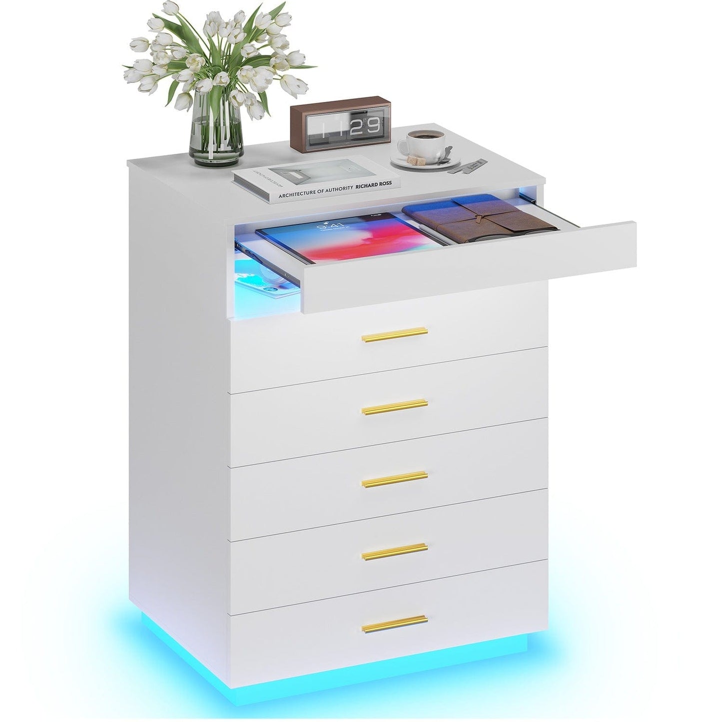 Hauoms Dresser White / Engineered Wood / Modern Modern LED Floating White Dresser