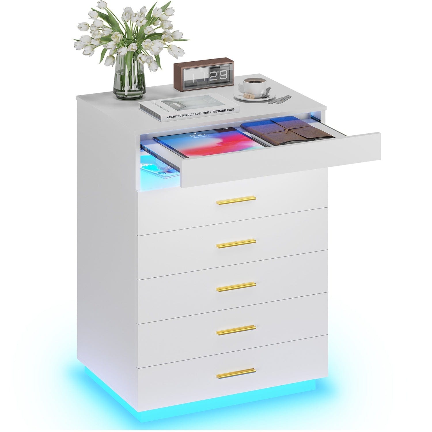 Hauoms Dresser White / Engineered Wood / Modern Modern LED Floating White Dresser