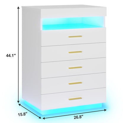 Hauoms Dresser White / Engineered Wood / Modern Modern LED Floating White Dresser