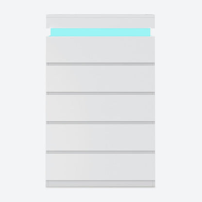 HAUOMS Dresser White Tall 5 Drawers Dresser with LED Lights White