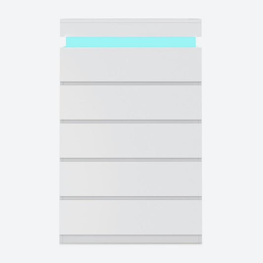 HAUOMS Dresser White Tall 5 Drawers Dresser with LED Lights White