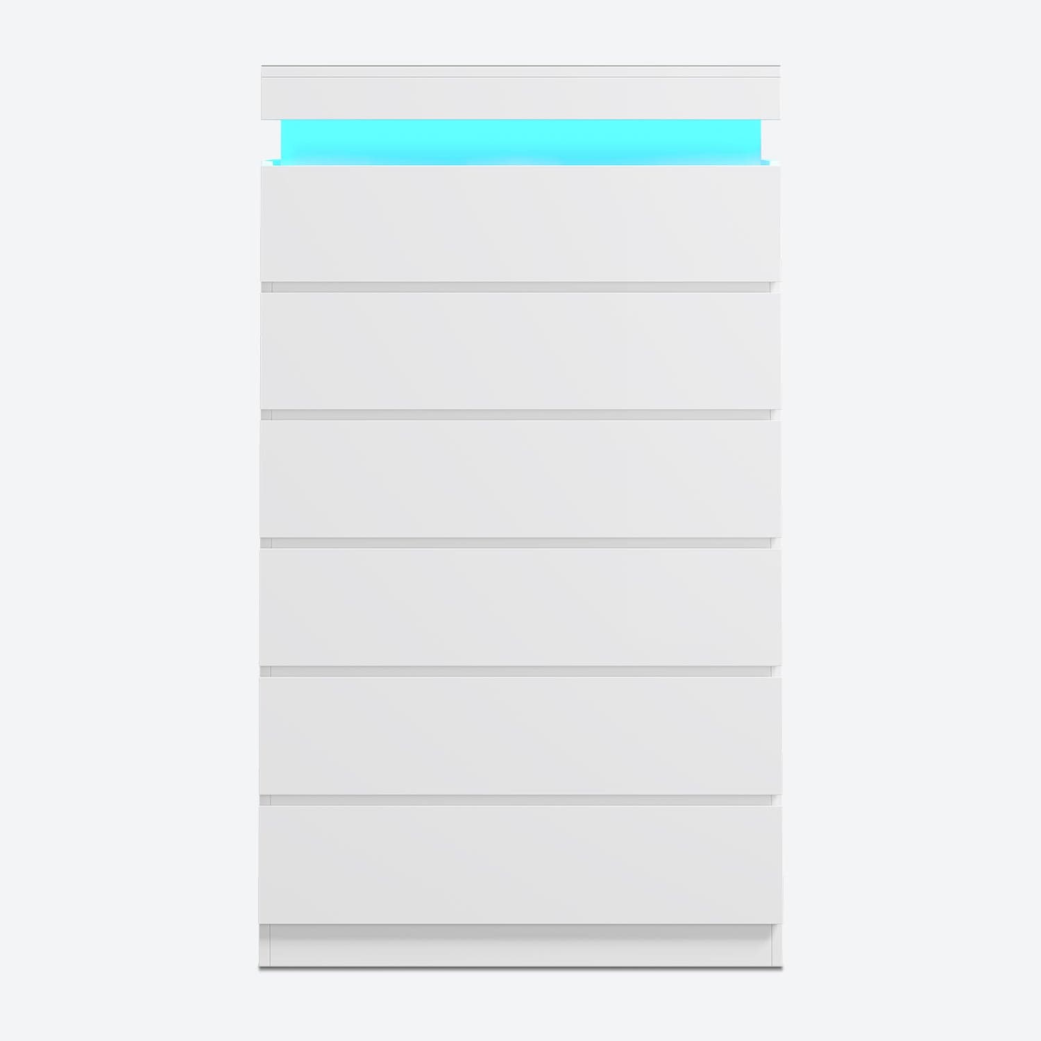 HAUOMS Dresser White Tall 6 Drawer Dresser with LED Light, White