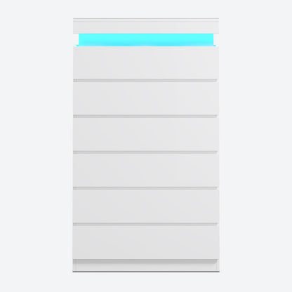 HAUOMS Dresser White Tall 6 Drawer Dresser with LED Light, White