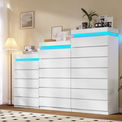 HAUOMS Dresser White Tall 7 Drawer Dresser with LED Light, White